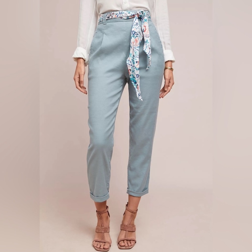 Anthropologie Ettitwa Nias Linen Cotton Blend Cuffed Ankle Tapered Pants Size 4